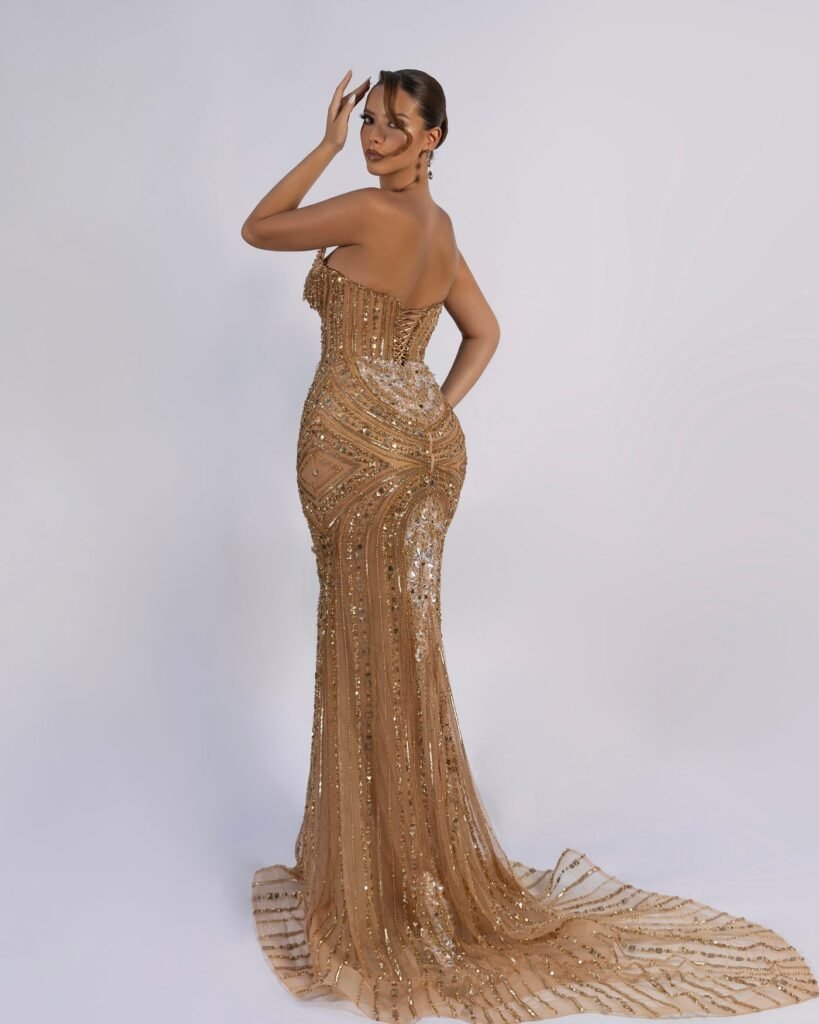 Gold Bead embroidered mermaid dress